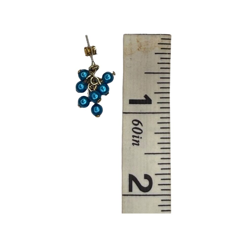 Vintage Gold-Tone Boho Blue Beaded Cluster Dangle Earrings Women's Jewelry - Picture 6 of 6
